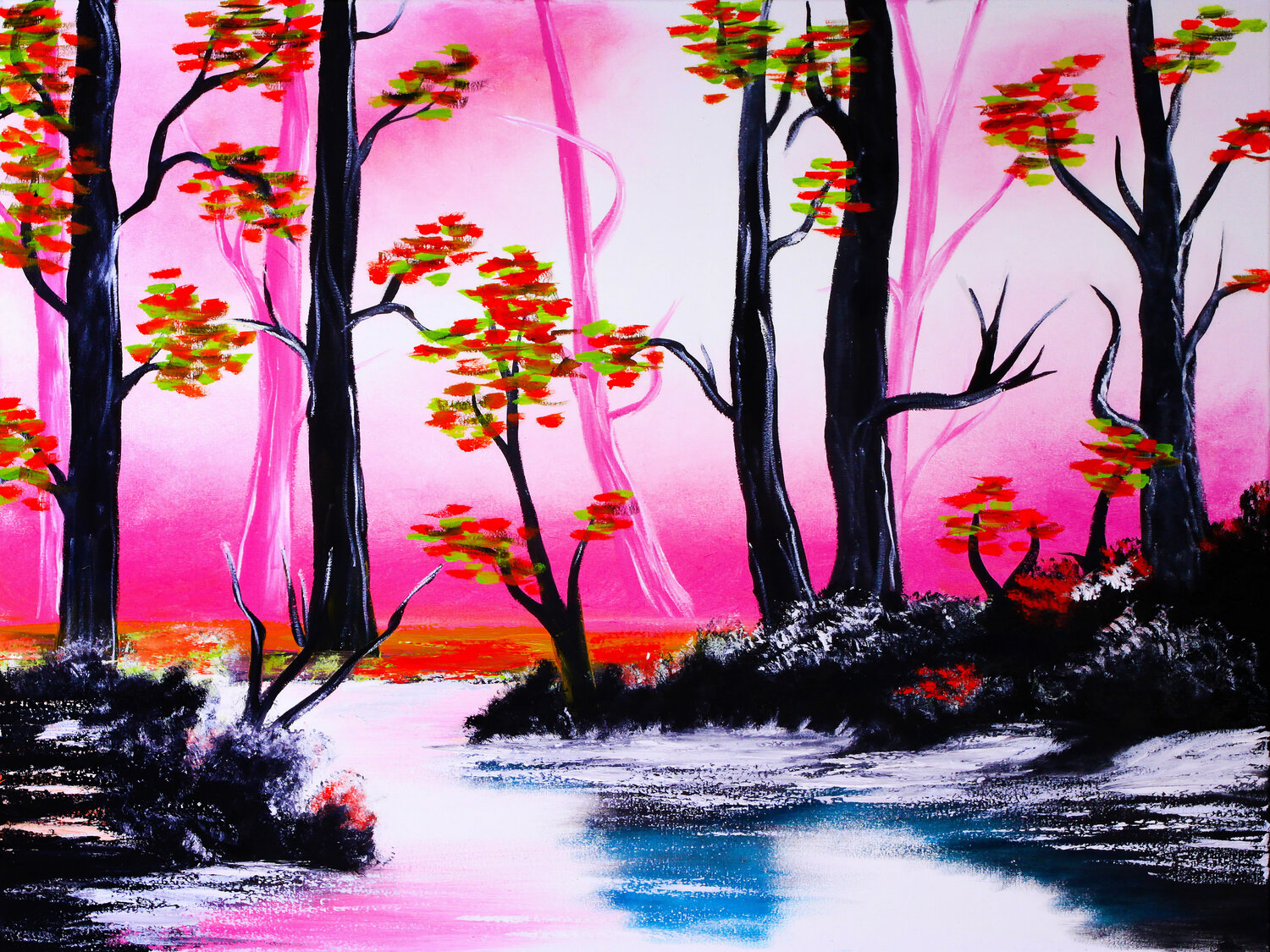 Pink Twilight Forest Tetiana Surshko Original painting for sale