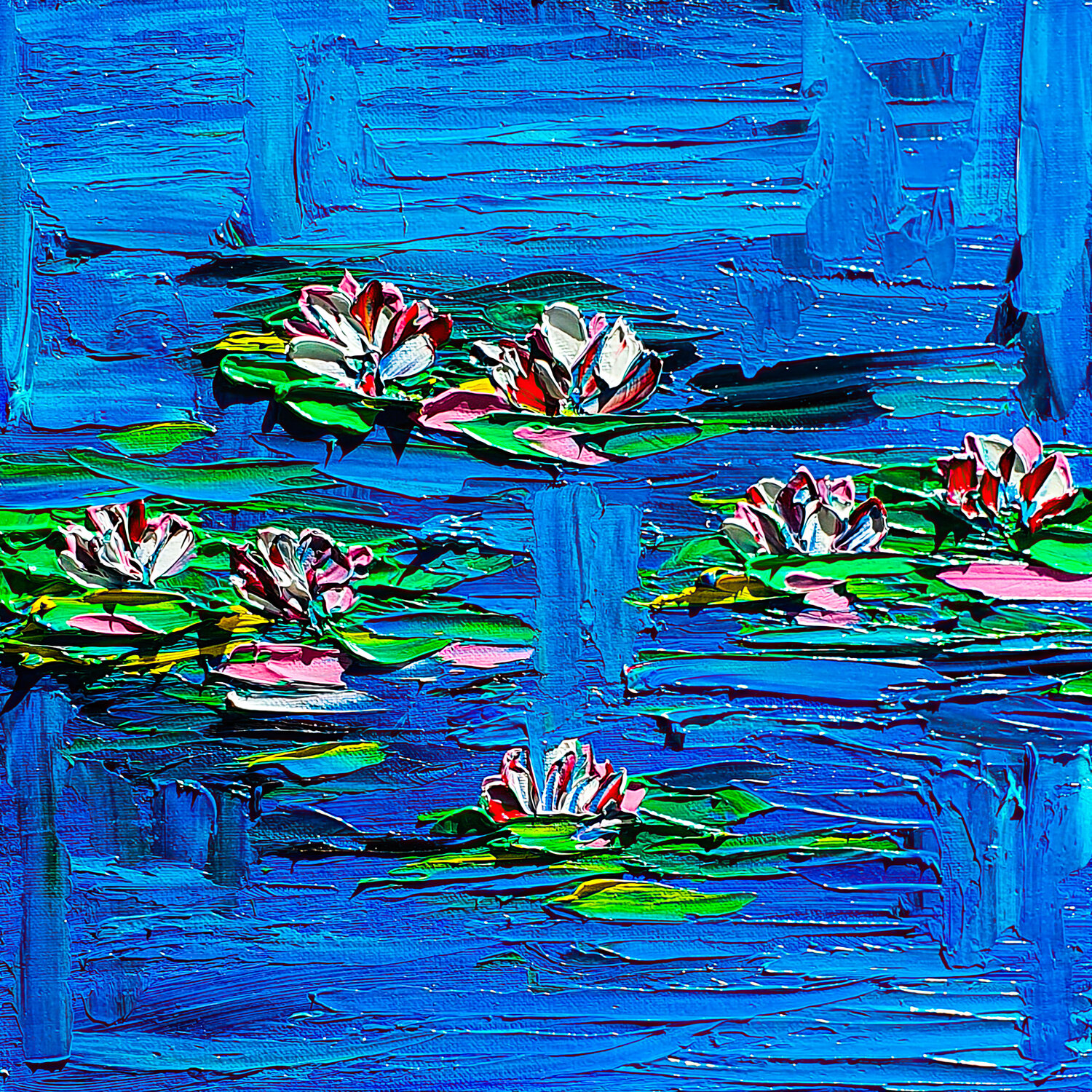 Water Lilies on Blue Tetiana Surshko Original painting for sale