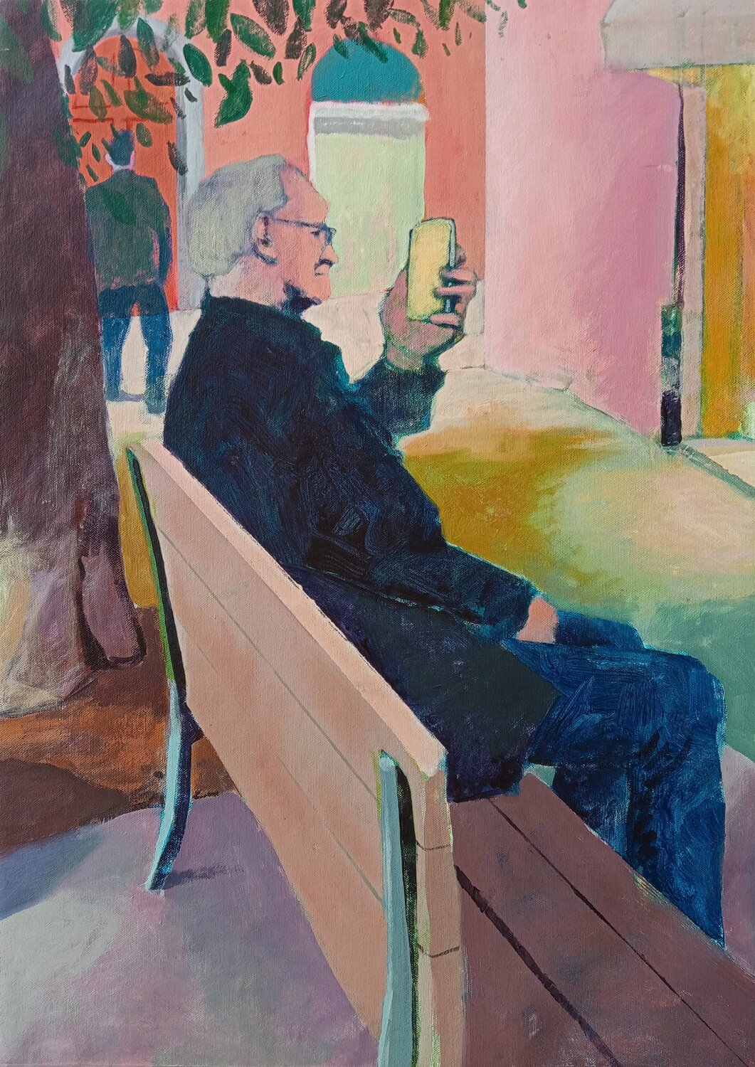 Uomo sulla panchina Luigi Iona Original painting for sale