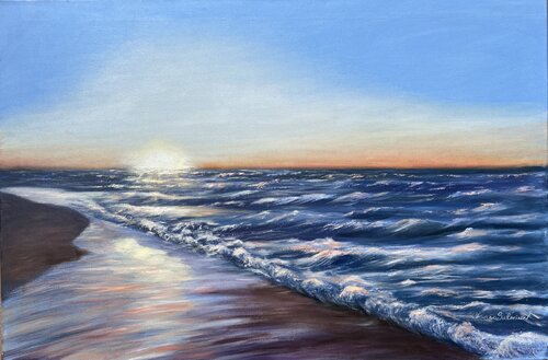Golden Hours at the Sea by Oksana Salminen, Painting for Sale on Select