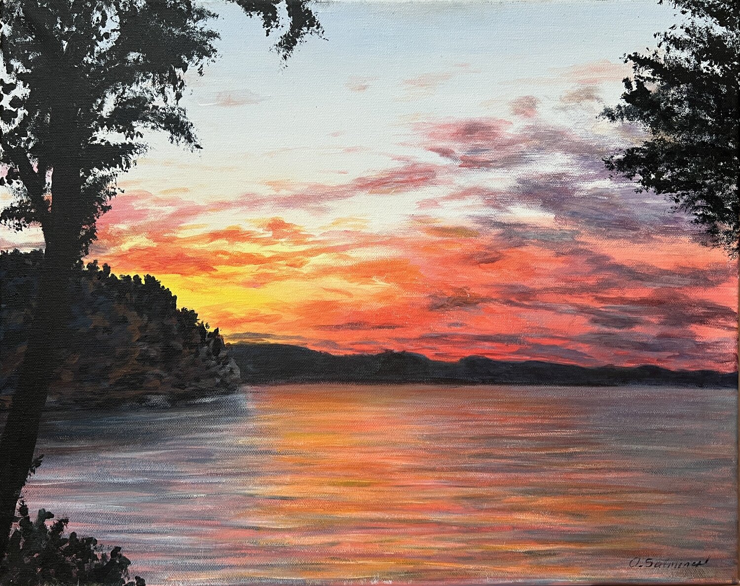 Sunset at Keitele Lake (Finland) Oksana Salminen Original painting for sale