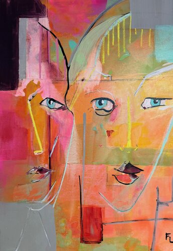 T129 UNE FEMME EN CACHE UNE AUTRE by francoise leblanc, Painting for Sale on Select