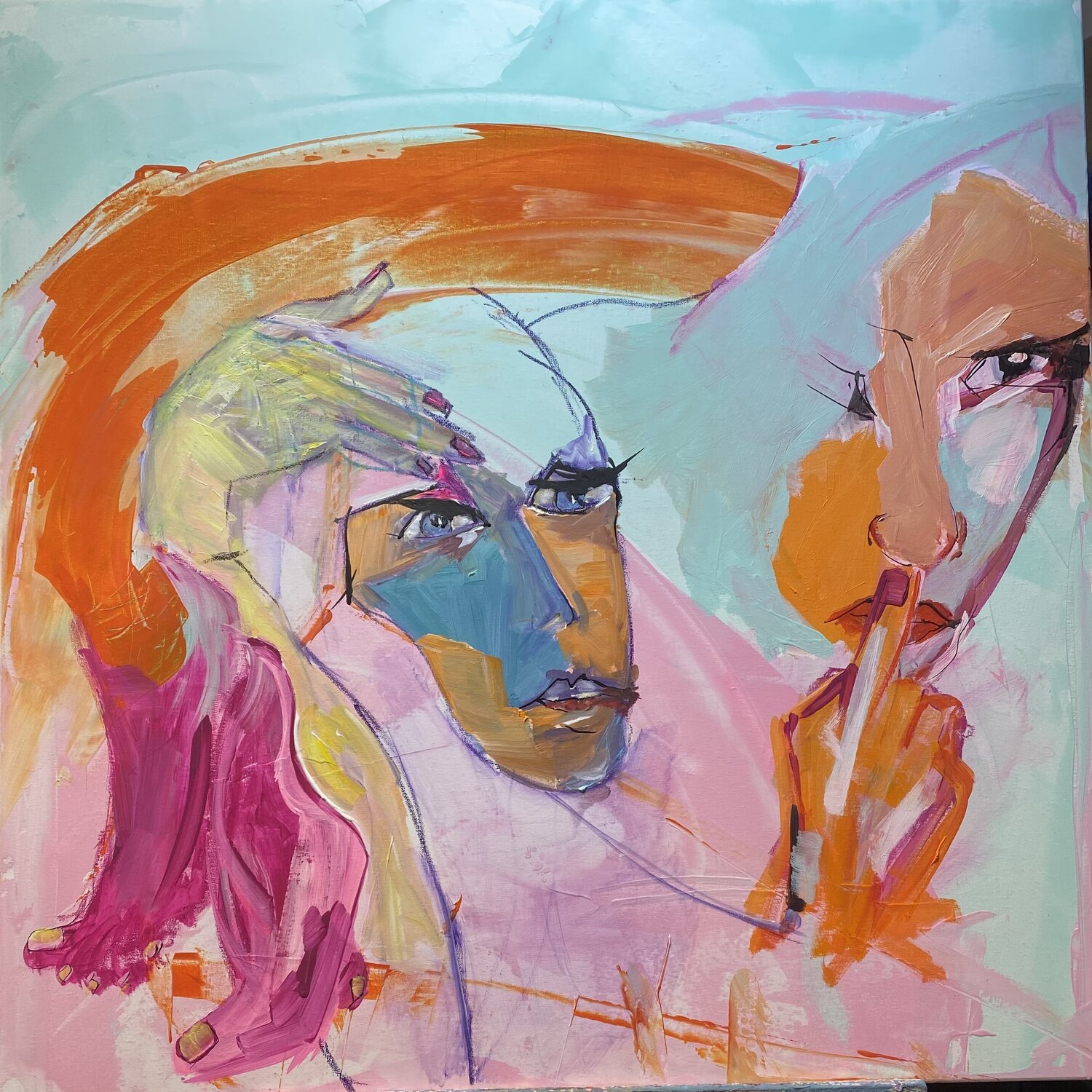 PROFIL D'UN SOLDAT DANS UN MASQUE DE FEMME francoise leblanc Original painting for sale