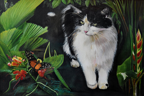 Whiskers and Wishes: a Costa Rica Cat by Bobbe Jones, Painting for Sale on Select