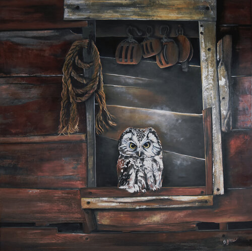 The Keeper of Silence - A Boreal Owl by Bobbe Jones, Painting for Sale on Select