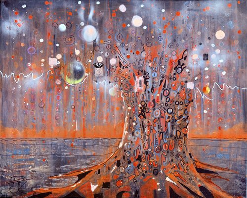 Big Tree ( as approached by a fire fly at night ) by PJ Riley, Painting for Sale on Select