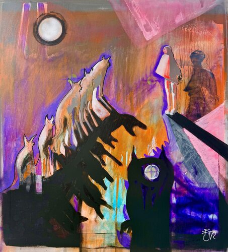 Wolves ( memory of a school trip 1974) by PJ Riley, Painting for Sale on Select