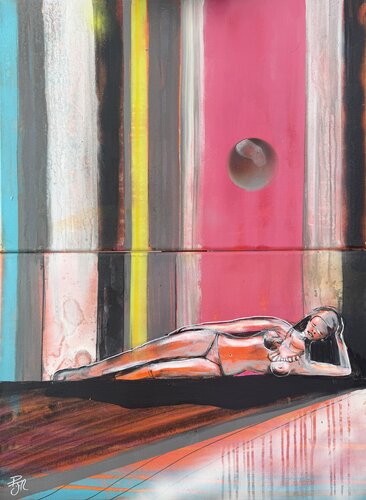 MUSE (aka Reclining Figure with Stripes) by PJ Riley, Painting for Sale on Select