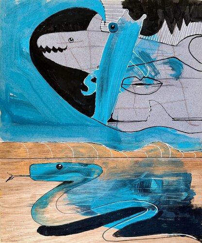 The turquoise in a crashing wave (third) by PJ Riley, Painting for Sale on Select
