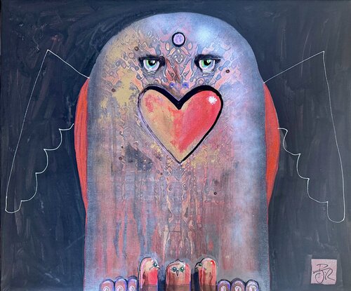 Parenthood (owl and three chicks) by PJ Riley, Painting for Sale on Select