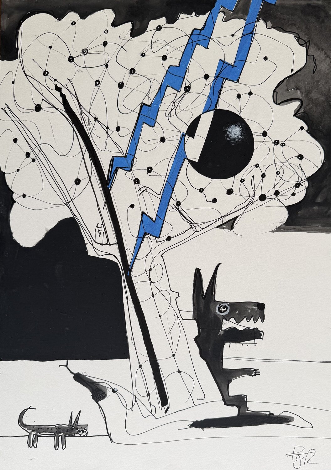 Black Dog and The Lightning Tree ( Squirrel Hunting) PJ Riley Original painting for sale