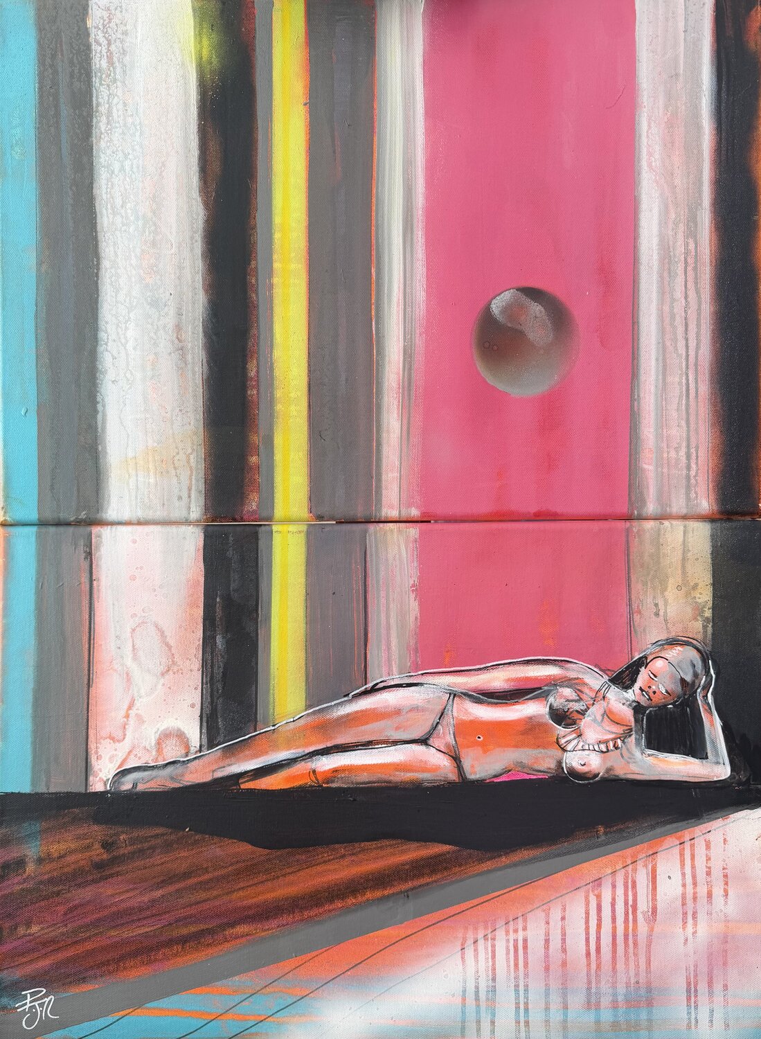 MUSE (aka Reclining Figure with Stripes) PJ Riley Original painting for sale