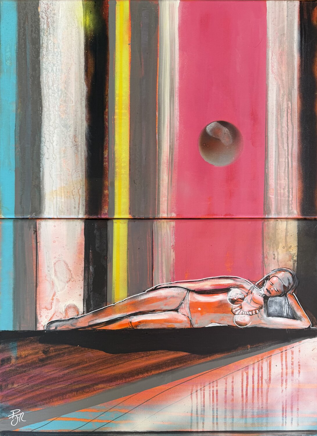 Reclining Figure with Stripes PJ Riley Original painting for sale