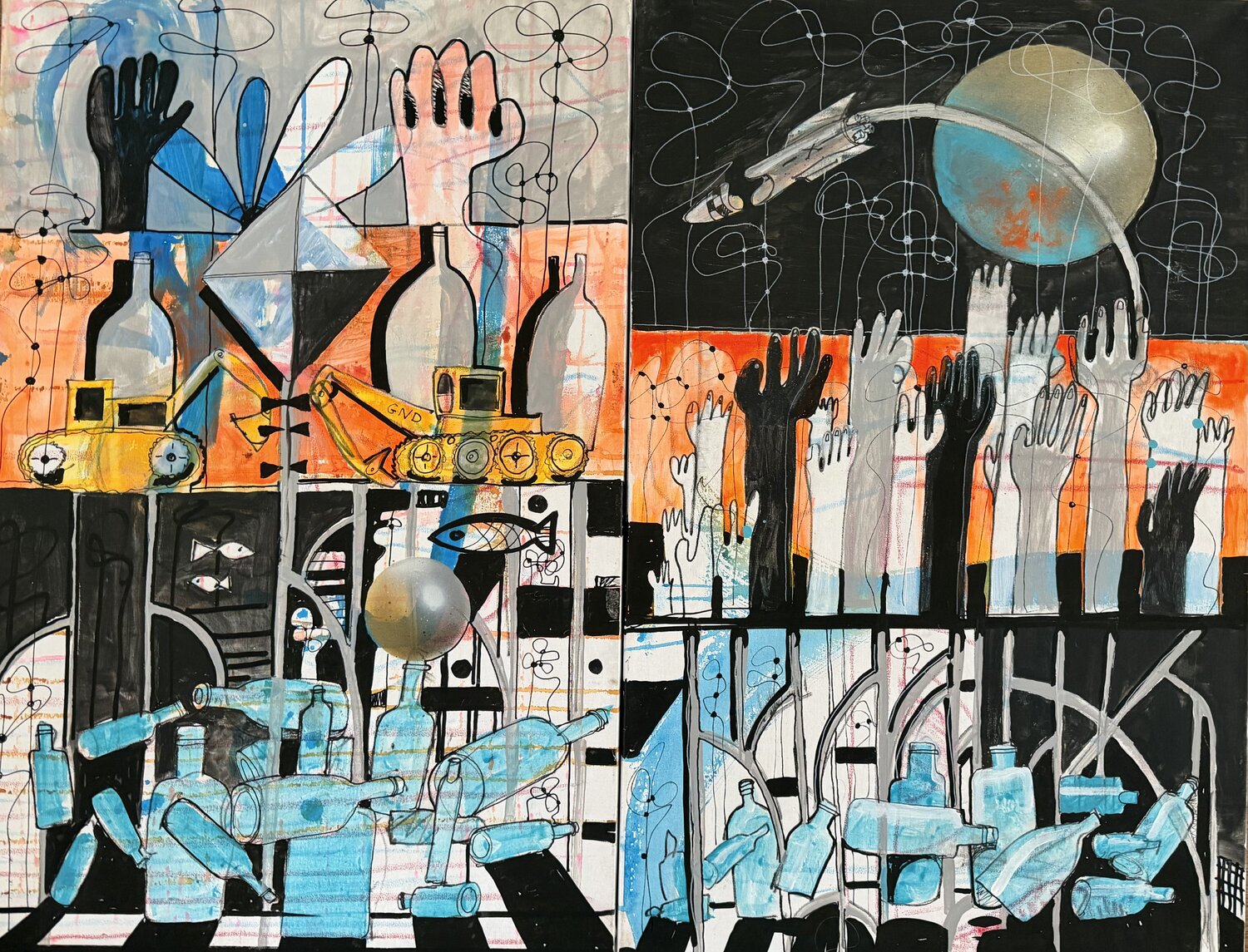 When The Rocket Ship Explodes PJ Riley Original painting for sale
