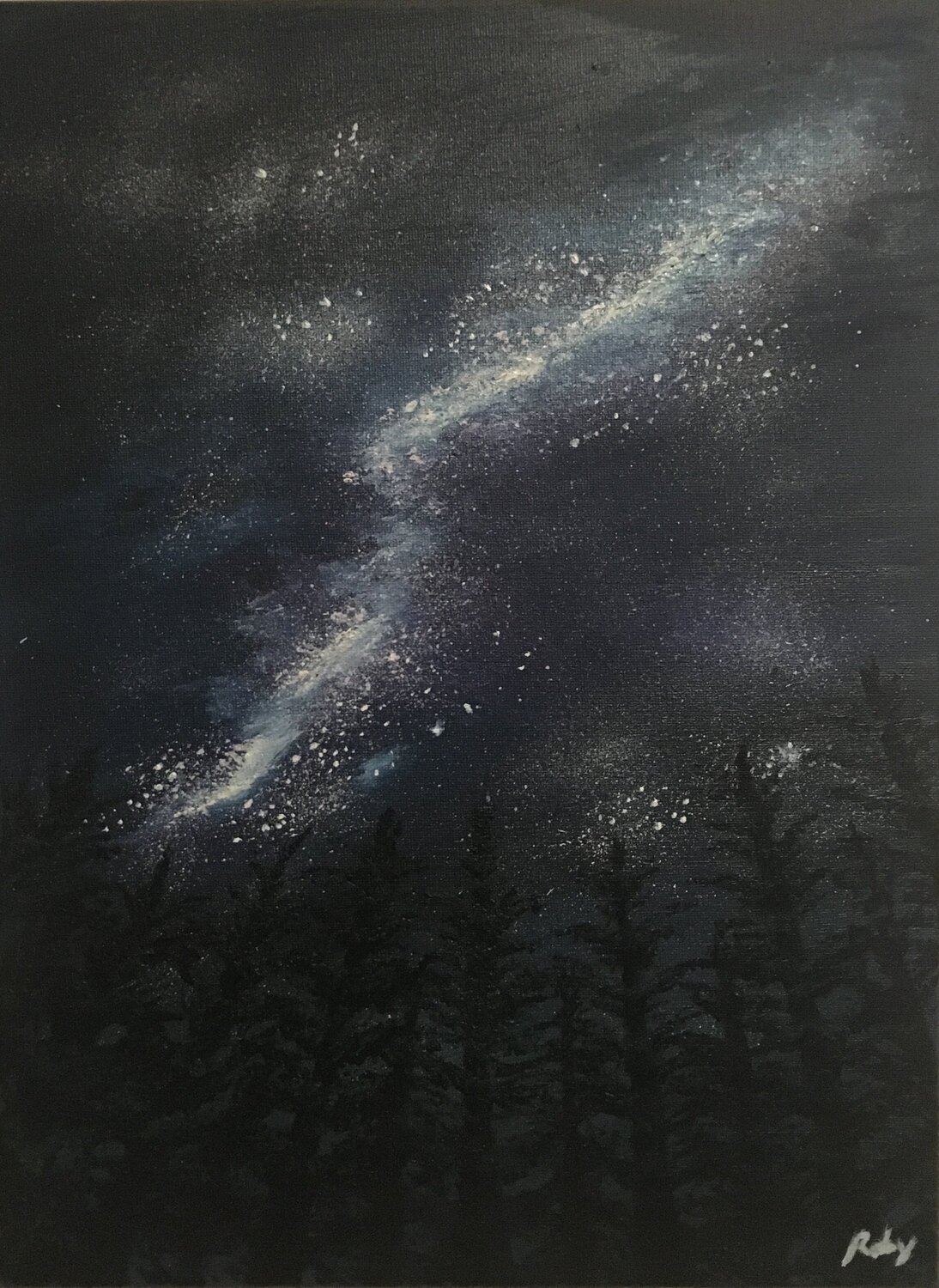 Pini  di notte Roberto Porcella Original painting for sale