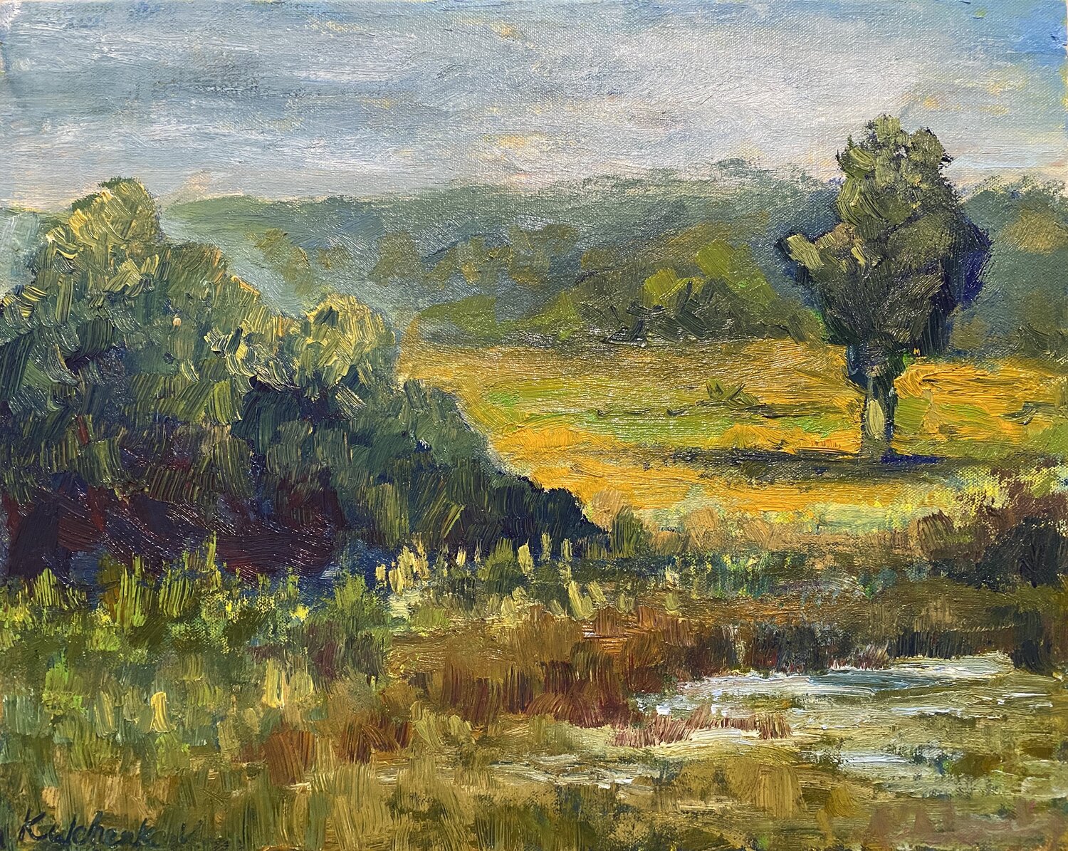 Green field Vasily Kulchenko Original painting for sale