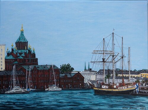 Sightseeing in der finnischen Hauptstadt Helsinki by Alena Drisner, Painting for Sale on Select