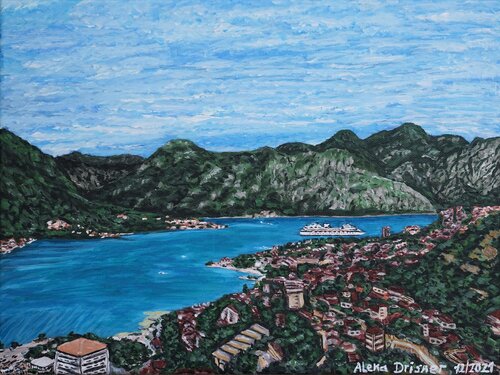 Blick auf die Kotor-Bucht in Montenegro by Alena Drisner, Painting for Sale on Select