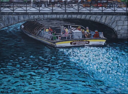 Sightseeing mit dem Boot in Kopenhagen in Dänemark by Alena Drisner, Painting for Sale on Select