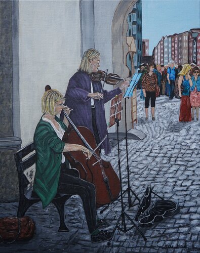 Straßenmusik in der polnischen Stadt Danzig by Alena Drisner, Painting for Sale on Select