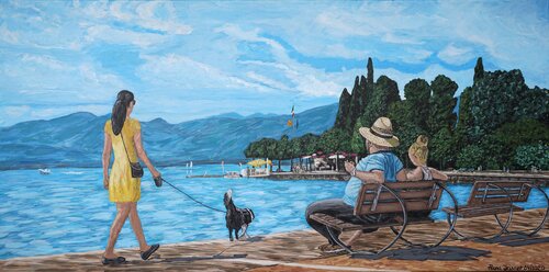 Spaziergang und Erholung am Gardasee in Italien by Alena Drisner, Painting for Sale on Select