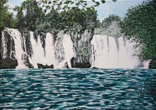 Atemberaubende Kravica Wasserfälle in Bosnien und Herzogowina by Alena Drisner, Painting for Sale on Select