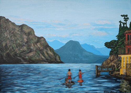 Erholung auf den Paddelbooten auf dem Gardasee by Alena Drisner, Painting for Sale on Select