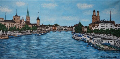 Züricher Altstadt in der Schweiz by Alena Drisner, Painting for Sale on Select