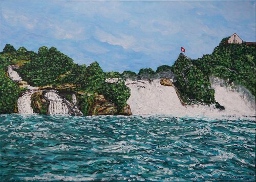 Beeindruckende Rheinfall Wasserfälle in der Schweiz by Alena Drisner, Painting for Sale on Select