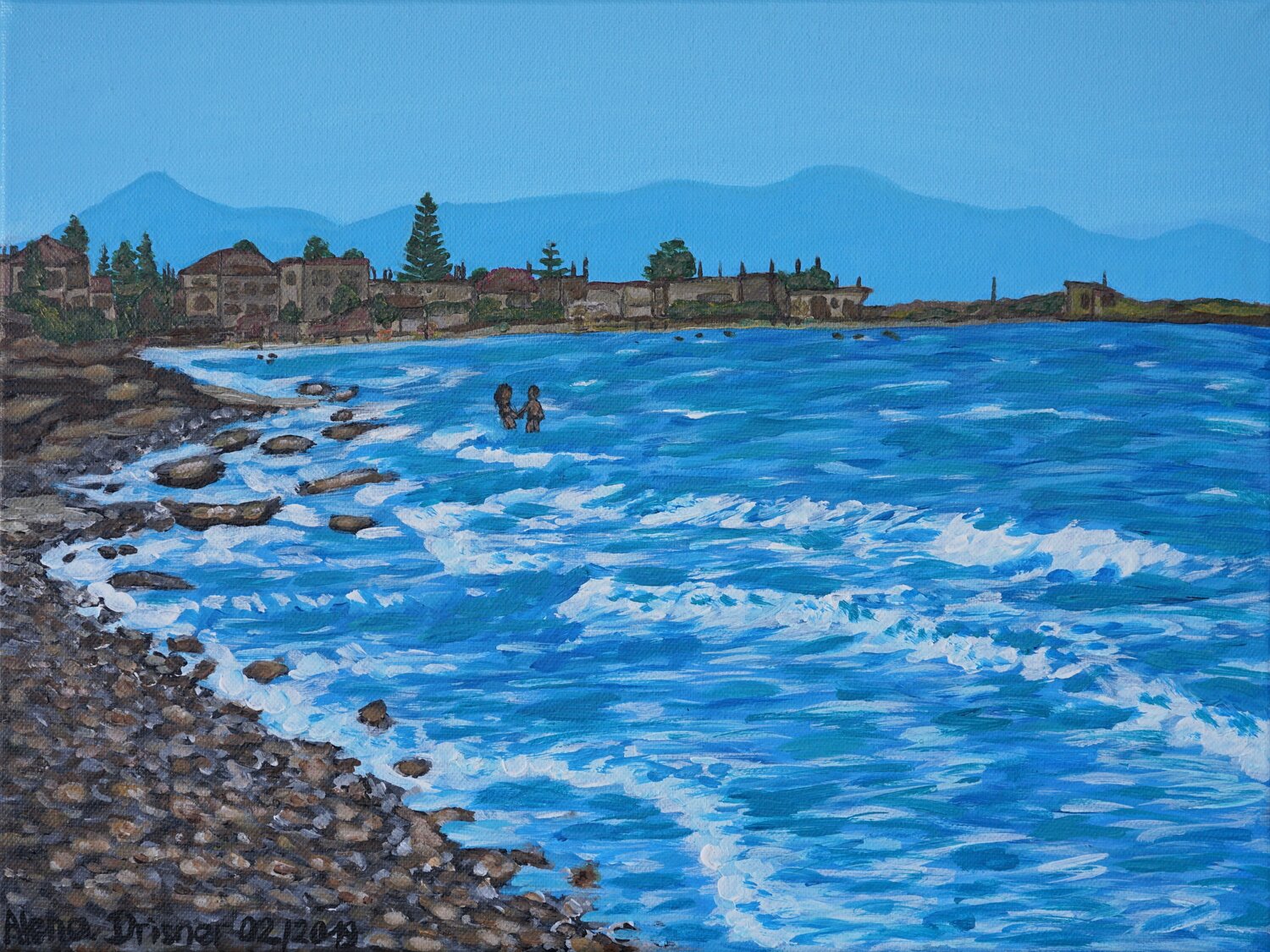 Entspannung und Schwimmen im Mittelmeer auf Kreta Alena Drisner Original painting for sale