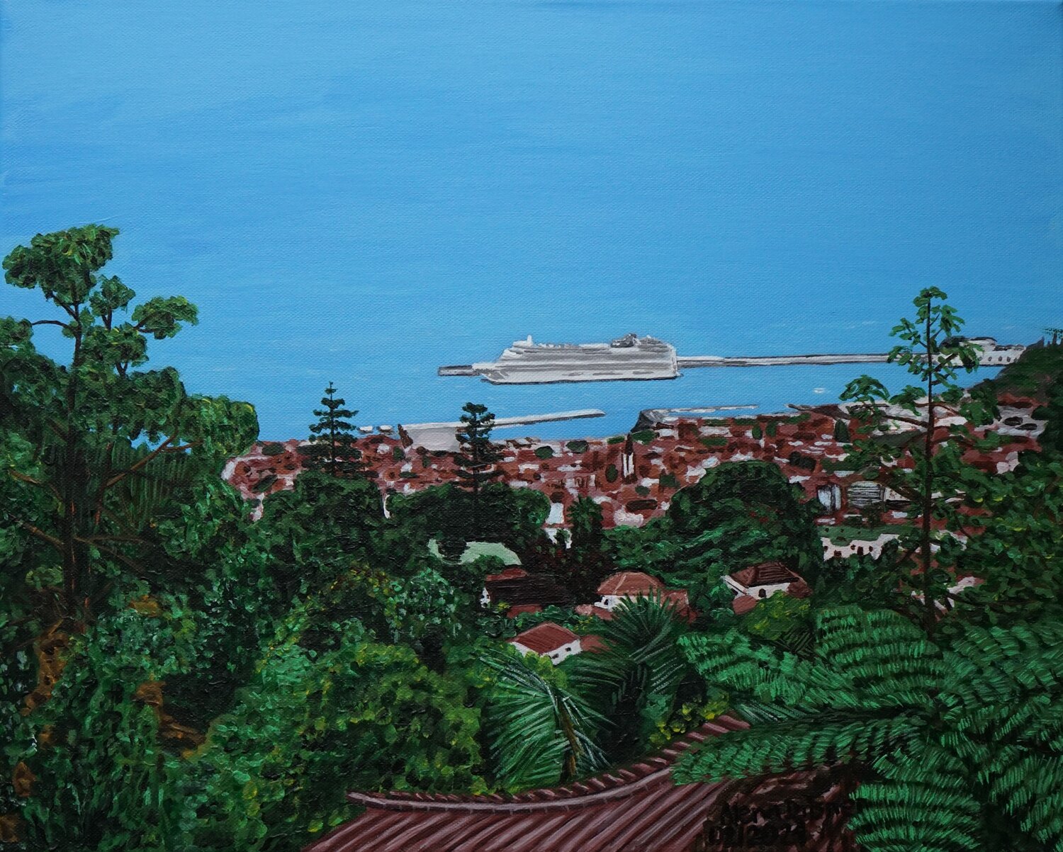Wunderschöne Blumeninsel Madeira und die Atlantik Alena Drisner Original painting for sale