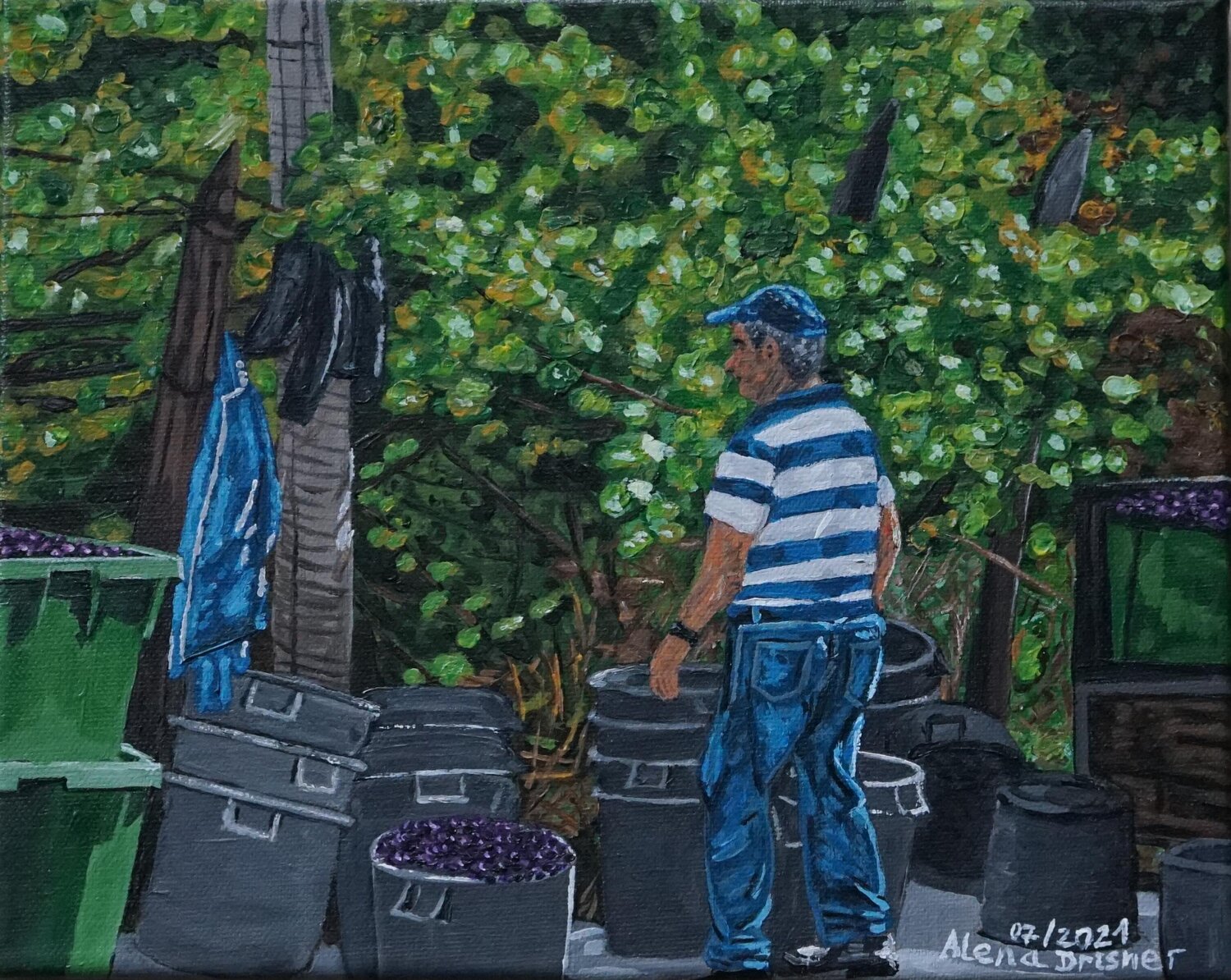Arbeiter bei Weintraubenernte Alena Drisner Original painting for sale