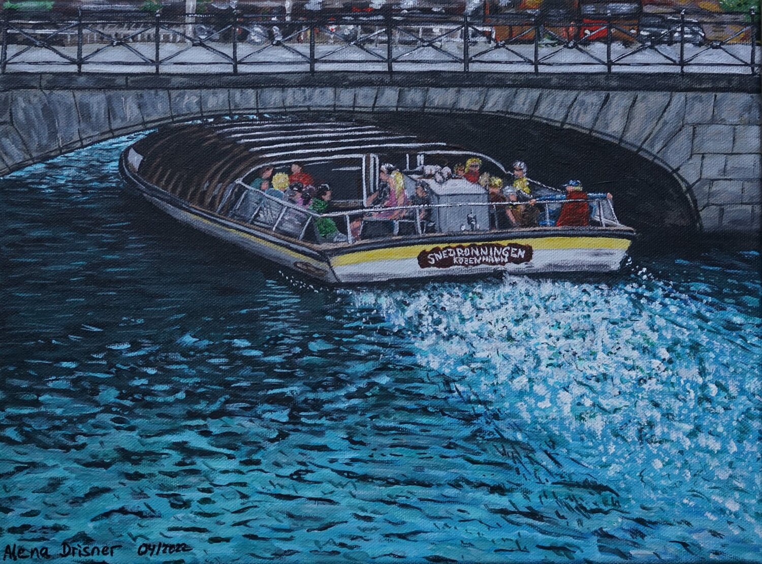Sightseeing mit dem Boot in Kopenhagen in Dänemark Alena Drisner Original painting for sale