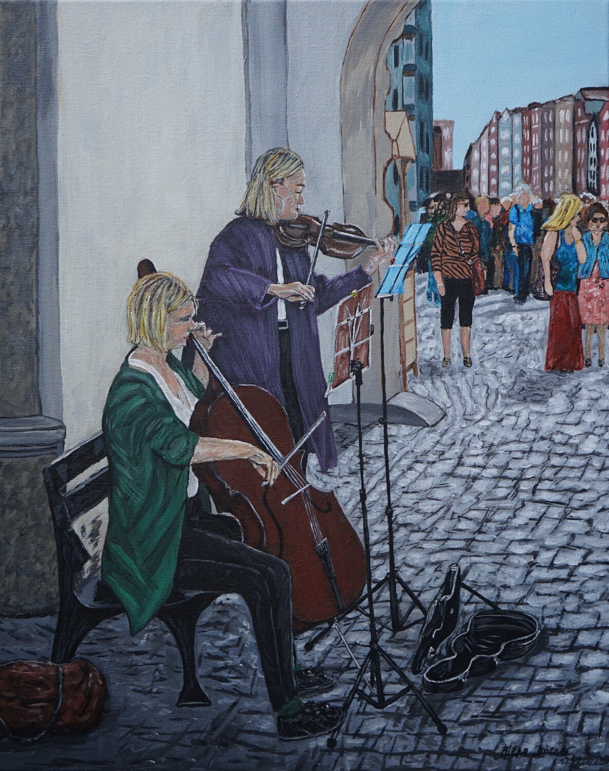 Straßenmusik in der polnischen Stadt Danzig Alena Drisner Original painting for sale