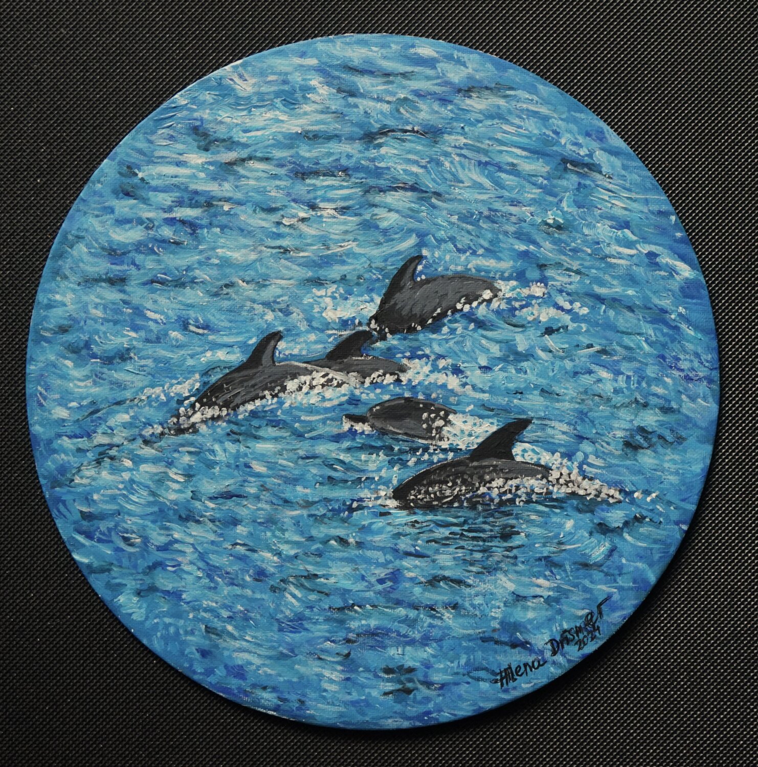 Delfine im Atlantischen Ozean Alena Drisner Original painting for sale