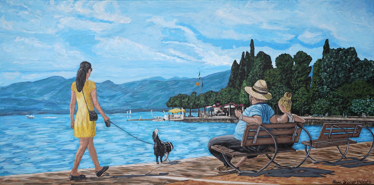 Spaziergang und Erholung am Gardasee in Italien Alena Drisner Original painting for sale