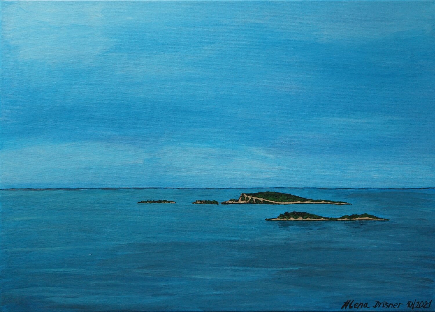 Kleine Inseln im Meer in Kroatien Alena Drisner Original painting for sale