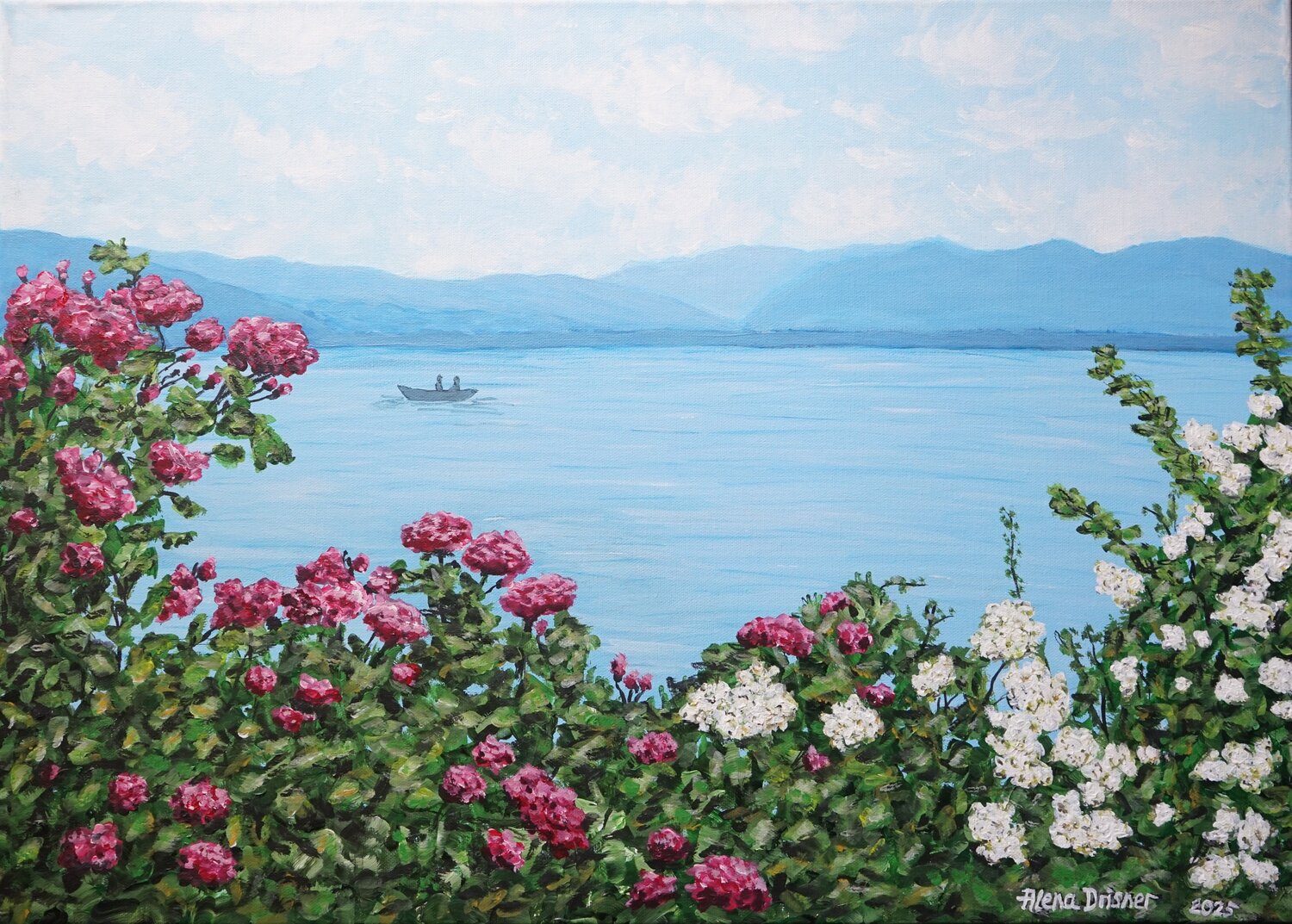 Rosen und der schöne Bodensee Alena Drisner Original painting for sale
