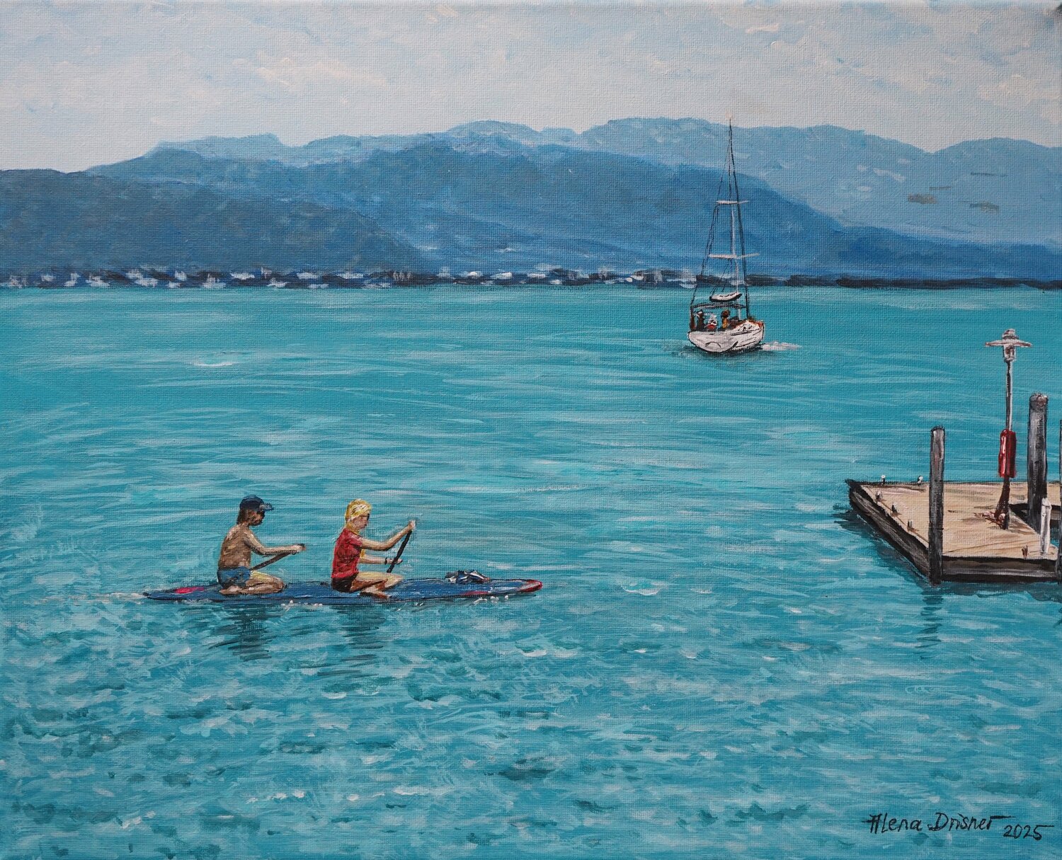 Mit dem Paddelboot auf dem Bodensee Alena Drisner Original painting for sale
