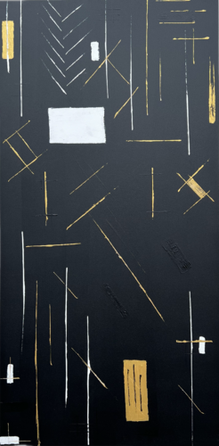 Abstrakte Geometrie in Gold / Singulart Galerie kuratiert by Ben Plaumann, Painting for Sale on Select