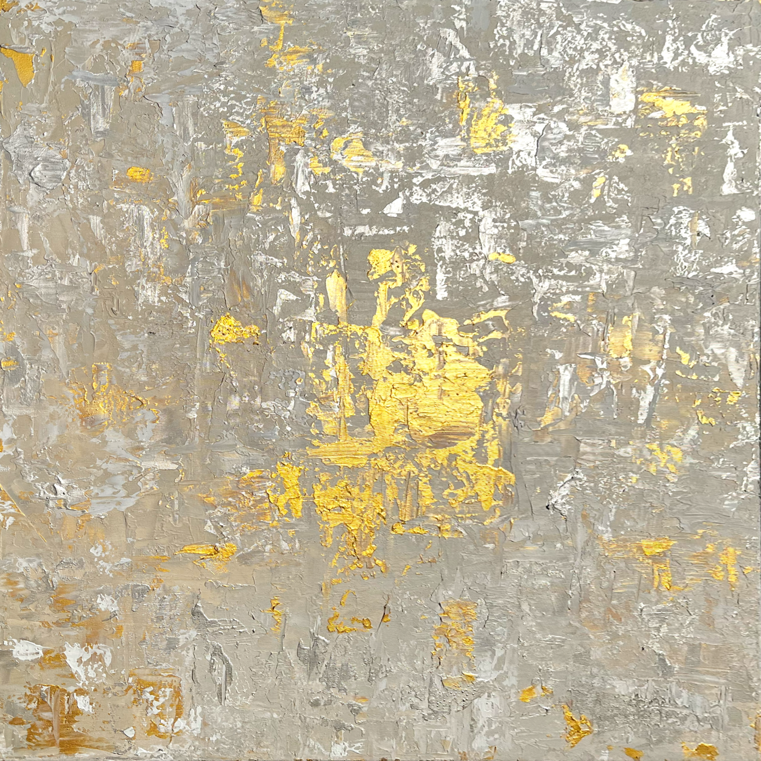 Yin no. 1 in gold, silber und weiß antik-anmutend wird abstrakt / Hotel Atrium "JW Marriott Marquis" Miami 2026 Ben Plaumann Original painting for sale