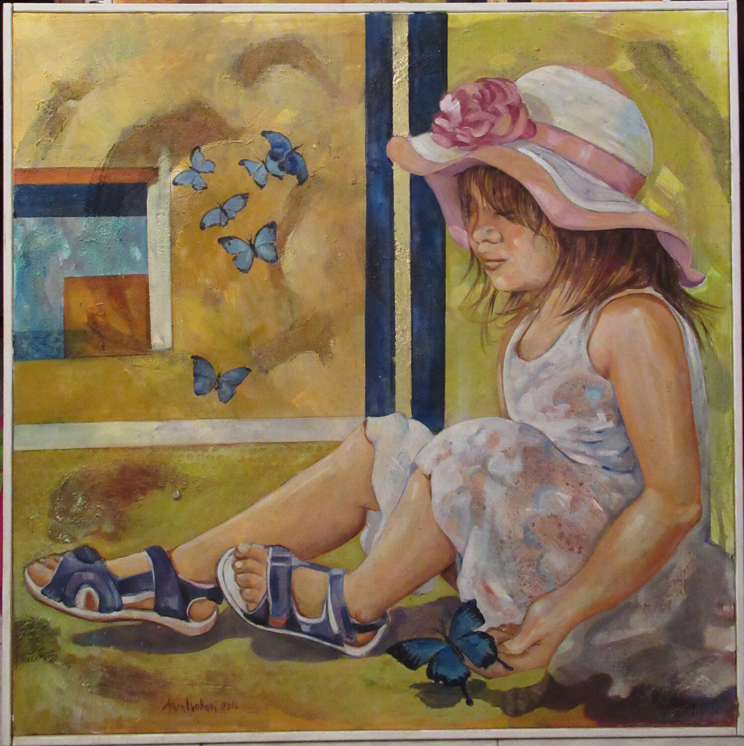 Bimba con farfalle Mara Isolani Original painting for sale
