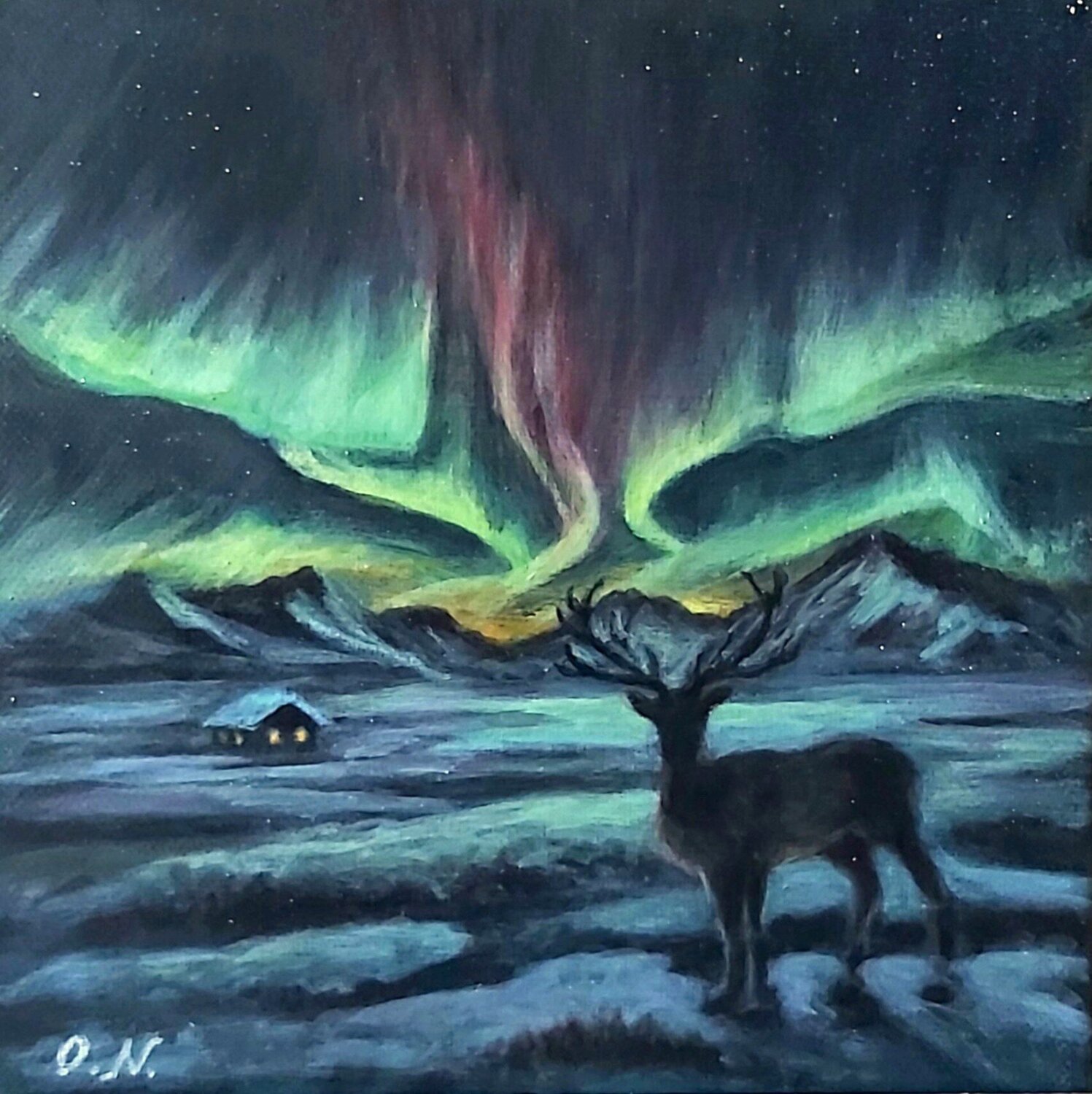 Aurore polaire Olena Noizet Original painting for sale