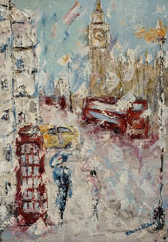 Big Ben sotto la pioggia by Dora Kalinova, Painting for Sale on Select