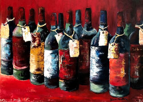 Aged Bottles of Wine by Dora Kalinova, Painting for Sale on Select