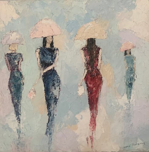 Passeggiando sotto la pioggia by Dora Kalinova, Painting for Sale on Select
