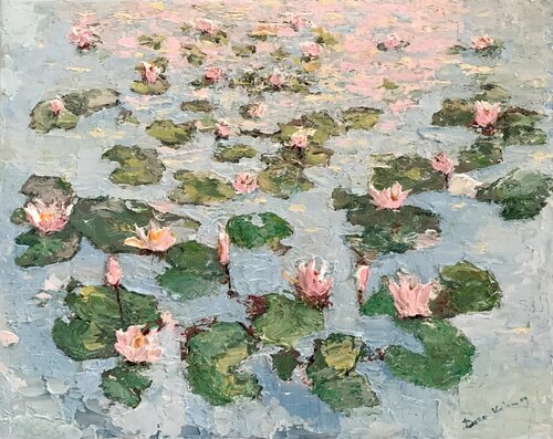 Ninfee rosa in fiore by Dora Kalinova, Painting for Sale on Select