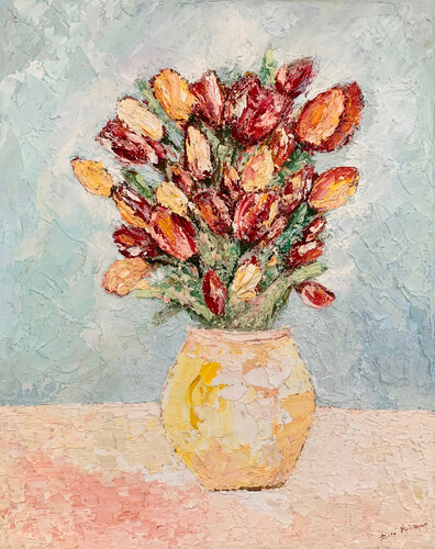Bouquet di tulipani vivaci in fiore by Dora Kalinova, Painting for Sale on Select