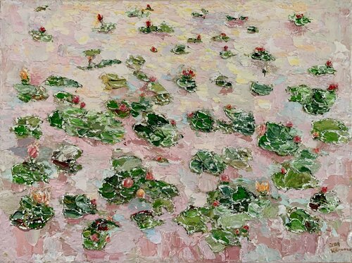 Pink water lily pond by Dora Kalinova, Painting for Sale on Select