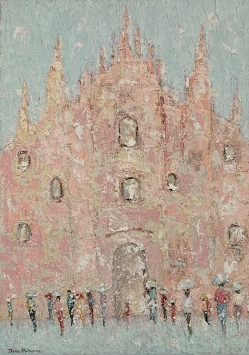 Snowy Milan Cathedral Scene by Dora Kalinova, Painting for Sale on Select